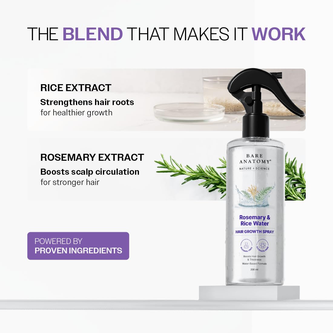 Bare Anatomy Nature x Science Rosemary Water Hair Spray with Rice Water – 200 ml
