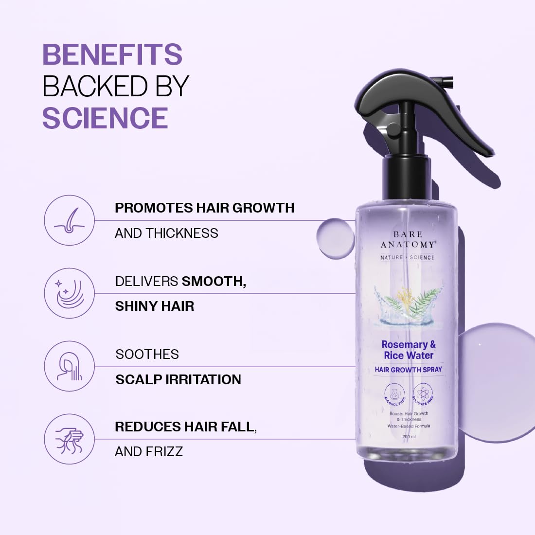 Bare Anatomy Nature x Science Rosemary Water Hair Spray with Rice Water – 200 ml