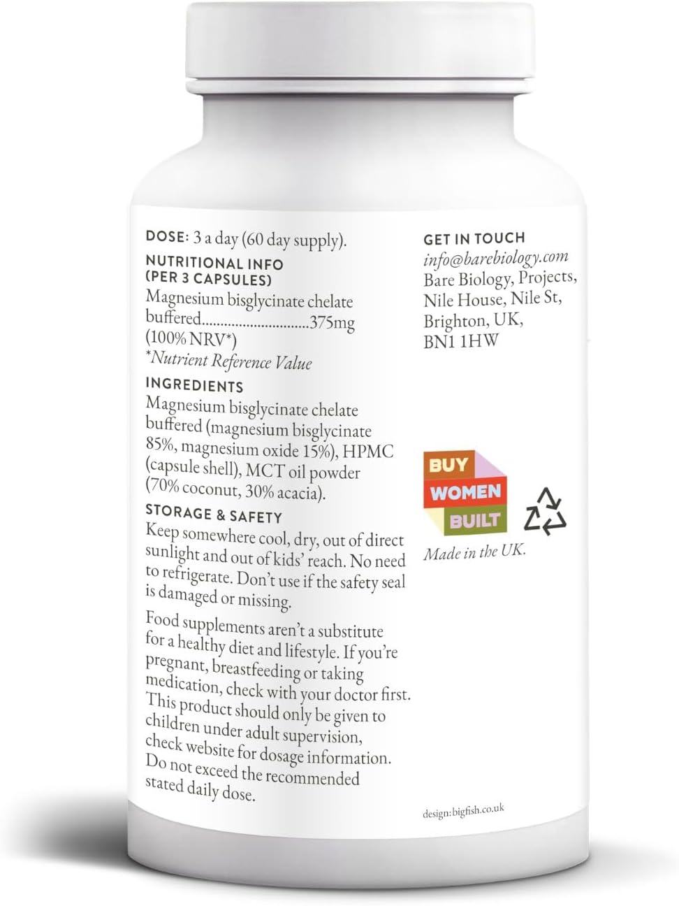 Bare Biology Ready & Rested Magnesium Glycinate Capsules – 375mg Magnesium Bisglycinate