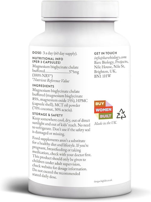 Bare Biology Ready & Rested Magnesium Glycinate Capsules – 375mg Magnesium Bisglycinate