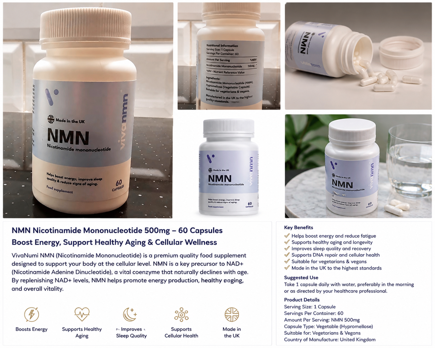 NMN Nicotinamide Mononucleotide 60 Capsules